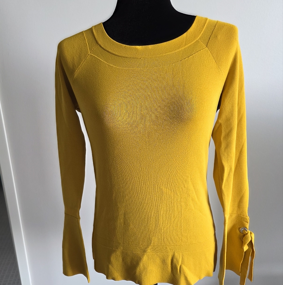 INC Yellow Women's Long Sleeve Top In Medium With Bell Sleeves And Embellish